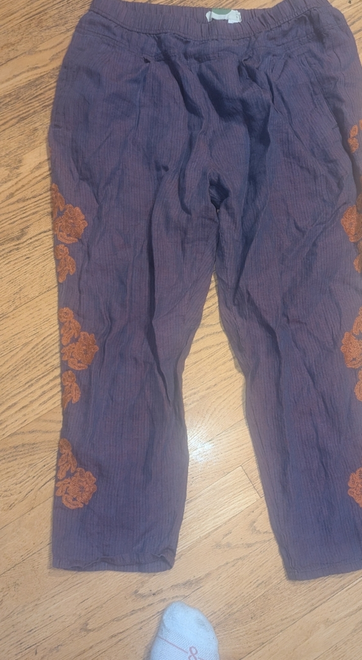 Anthropologie GORGEOUS SPRING SUMMER BEACH PANTS LARGE L EmbroiderED $148 LK NEW